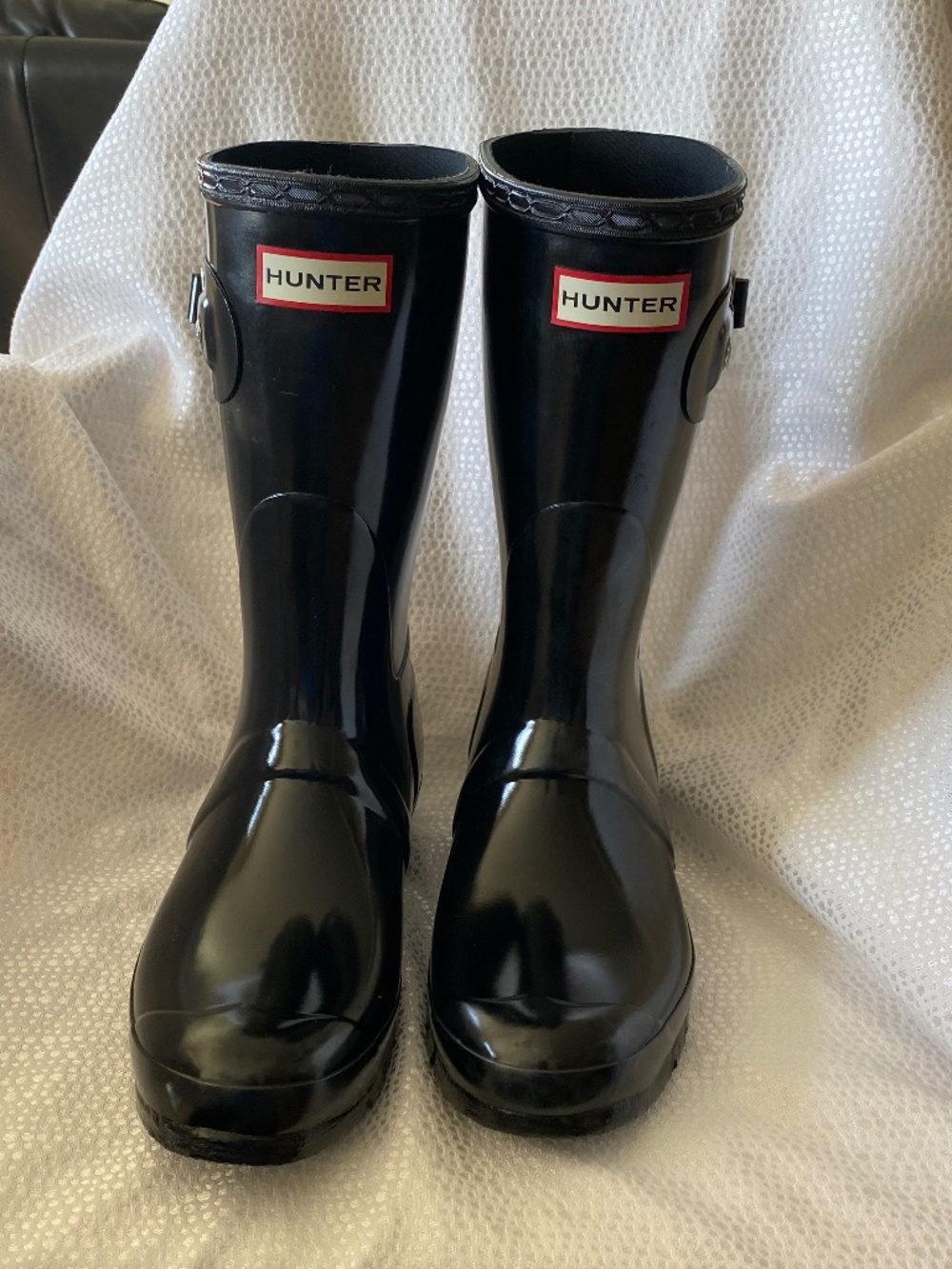 Women's Black Glossy Hunter Boots, Never Worn Size USM/UK7